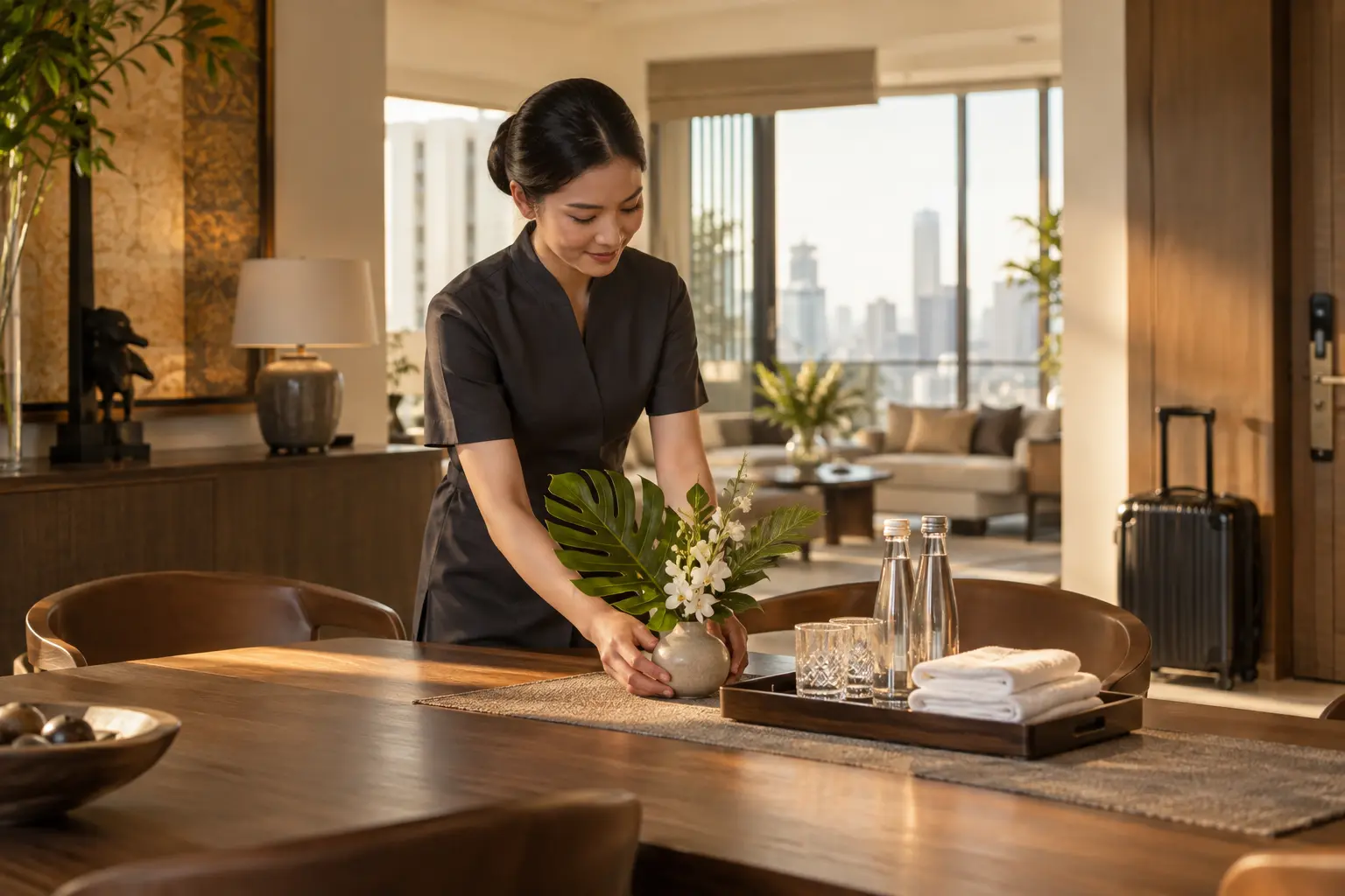 Host preparing a residence before a guest arrives — AI-generated service illustration